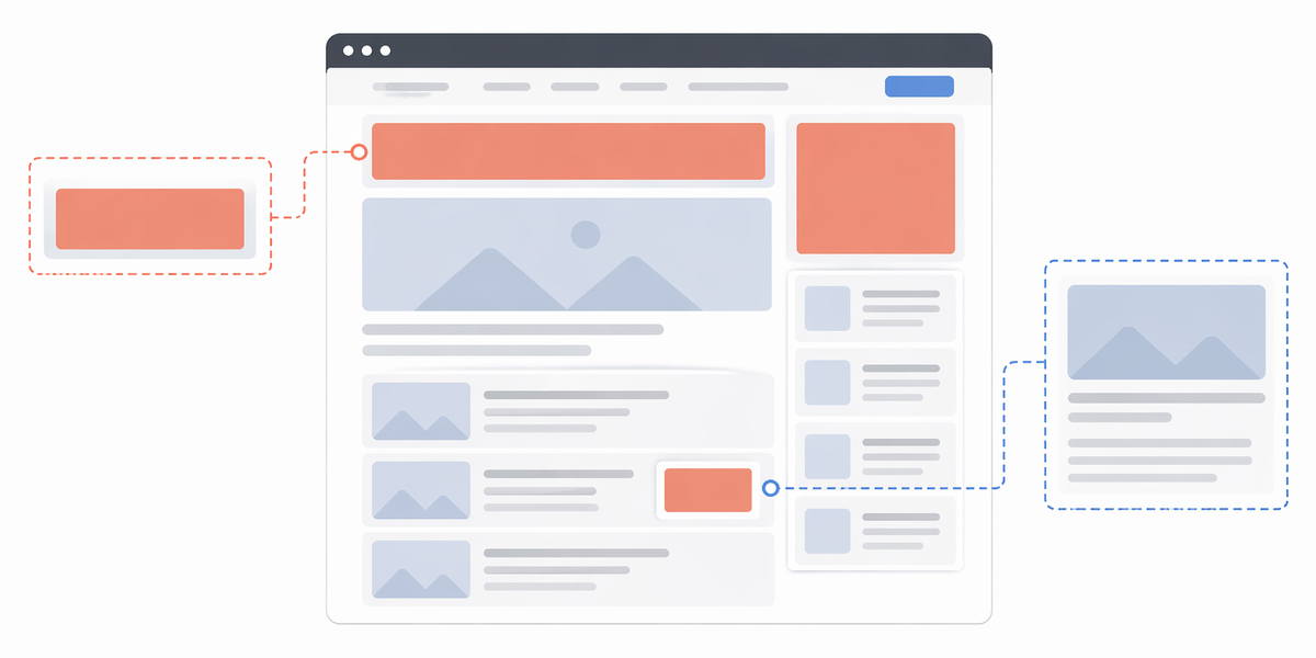 Упрощённая схема размещения медийных и PR форматов в новостном сайте