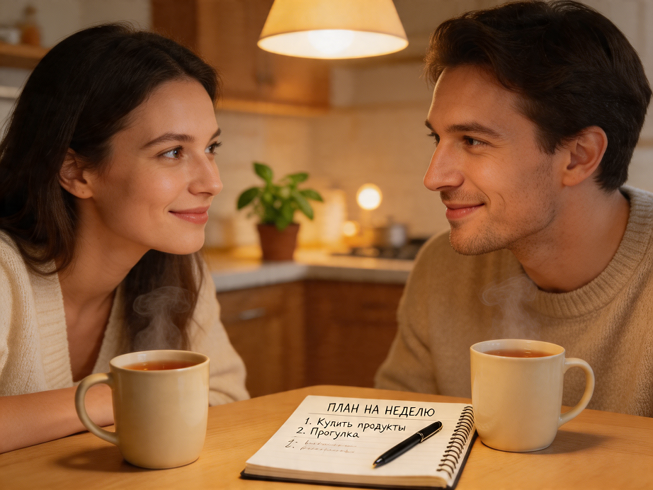 пара планирует беременность дома за чашкой чая