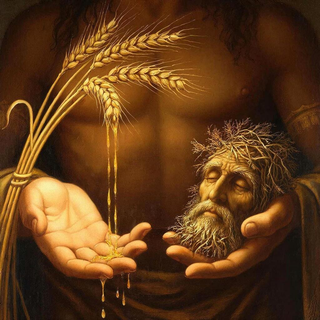 «Две Руки Ярилы». Фрагмент алтарной композиции. Худ. Е. Северова. Символизм зерна и праха: чтобы колос налился силой, семя должно уйти во тьму земли