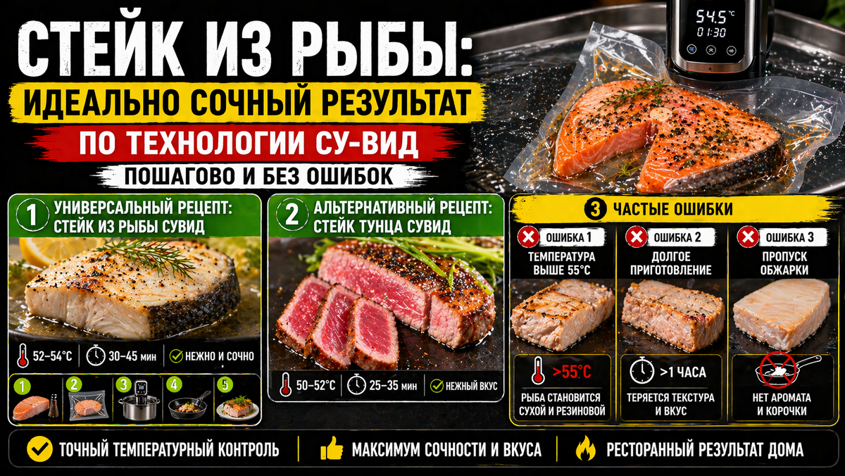 Стейк из рыбы: как приготовить идеально сочный результат по технологии Су-вид