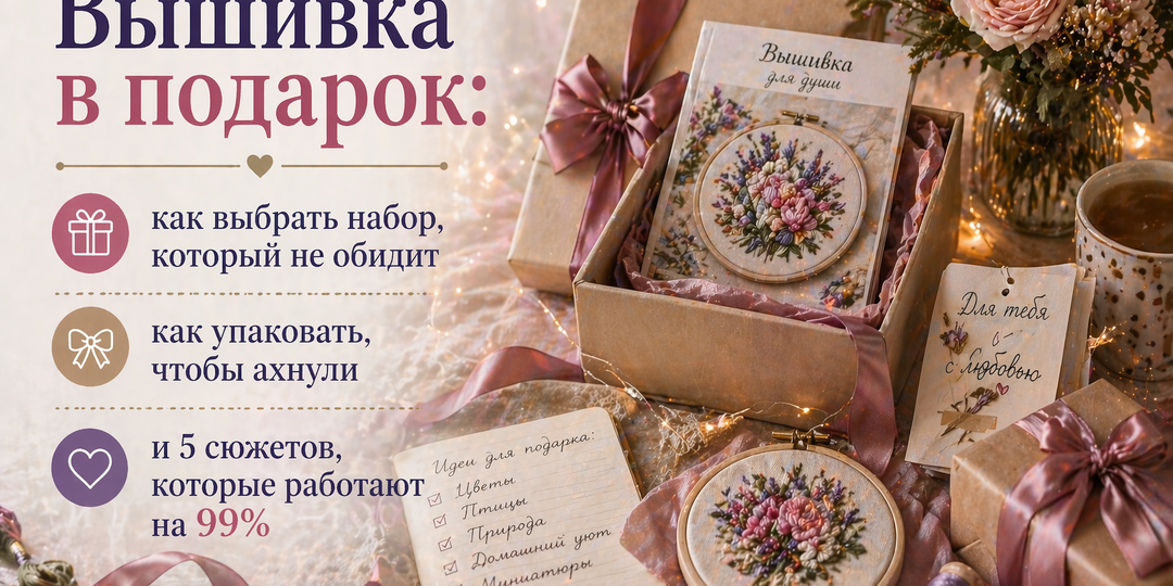 Вышивка в подарок: как выбрать набор, который не обидит, как упаковать, чтобы ахнули, и 5 сюжетов, которые работают на 99%