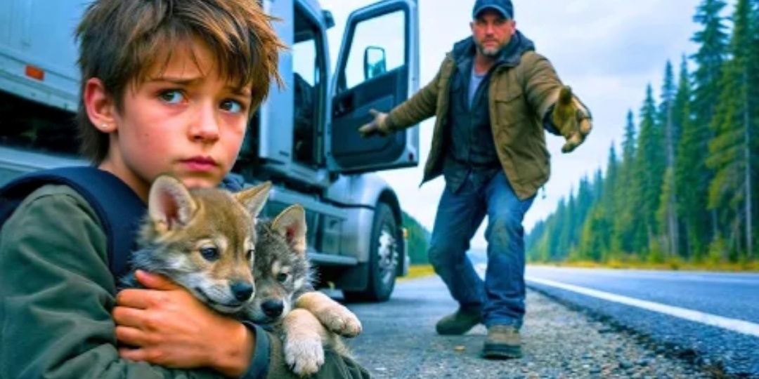 Мальчик сидел у дороги и на руках держал щенят, а они оказались волчата. И вдруг остановился дальнобойщик