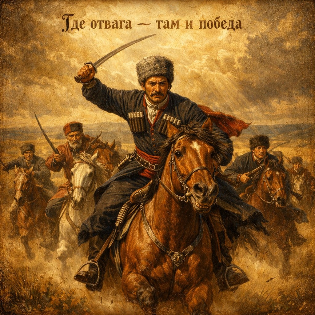 💬 В нашей рубрике «Казачьи поговорки» - слова, в которых отражается характер и дух степной жизни.

Сегодня поговорим о выражении:
«Где отвага - там и победа».

Эта фраза часто звучала в казачьей среде и по смыслу очень близка воинскому укладу жизни казаков. Донские, кубанские и терские казаки веками несли службу на пограничных рубежах государства. Их жизнь была связана с постоянной готовностью к походам, дозорам и сражениям. В таких условиях ценились не только сила и мастерство, но прежде всего личная смелость и решительность.

Именно из этого опыта и родилась поговорка. 

Она выражала простую мысль: в бою многое решает не только численность войска, но и отвага людей, готовых идти вперёд и не отступать. Смелость могла переломить исход схватки, вдохновить товарищей и заставить противника отступить.

Подобные слова нередко звучали в походах, на военной службе, перед вылазками и схватками. Старшие казаки могли произнести их, подбадривая молодых, а атаман - перед началом опасного дела. 
Это было напоминание о том, что победа приходит к тем, кто не боится действовать.

Со временем поговорка вышла за пределы военной жизни и стала использоваться гораздо шире. Сегодня её говорят в ситуациях, когда человеку нужно проявить решительность - в работе, в спорте, в любых трудных задачах.

Смысл остался тем же: без смелости трудно добиться результата. Иногда именно решительный шаг вперёд становится тем самым моментом, который меняет исход дела.

Так казачья мудрость, родившаяся в суровых степях и на пограничной службе, продолжает жить и сегодня - напоминая о силе характера и вере в победу.

А как вы понимаете эту поговорку? 
В каких ситуациях в жизни отвага действительно приводит к победе? Делитесь своими мыслями в комментариях 👇