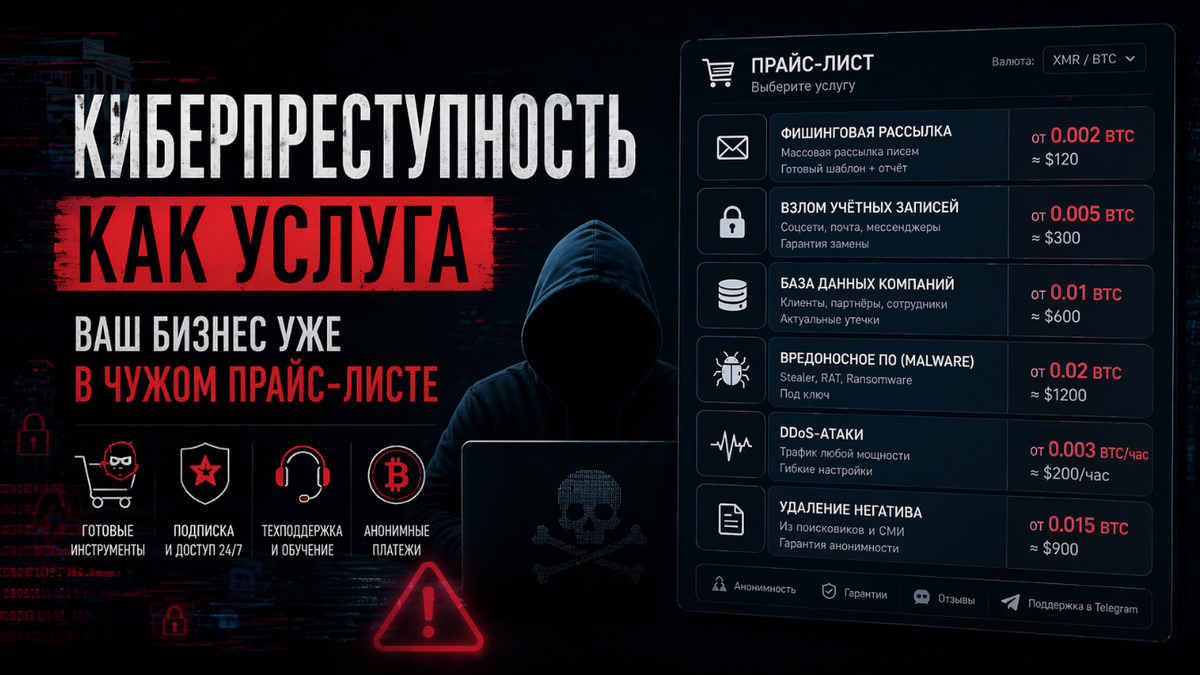 Cybercrime-as-a-Service: цены, экосистема и риски для бизнеса