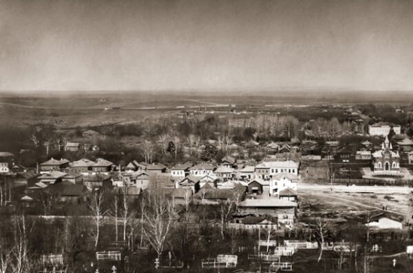 Юго-западная окраина Тулы. В левом верхнем углу зарождающийся парк. Конец XIX века.