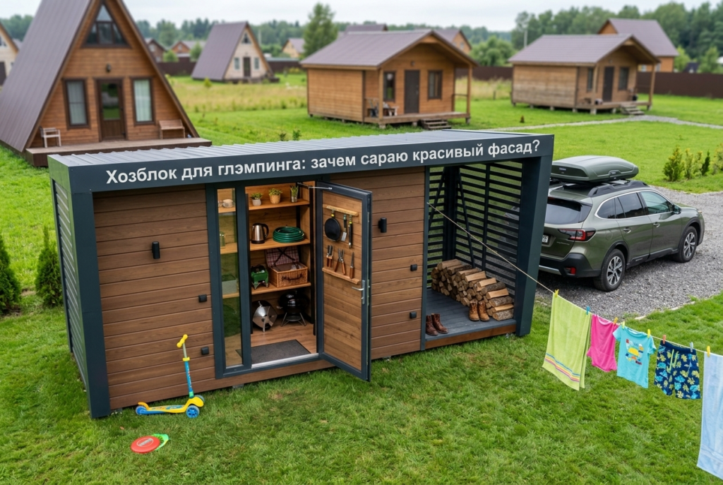    Пример того, как дизайн вспомогательной постройки поддерживает общую концепцию глэмпинг-отеля. hozblock