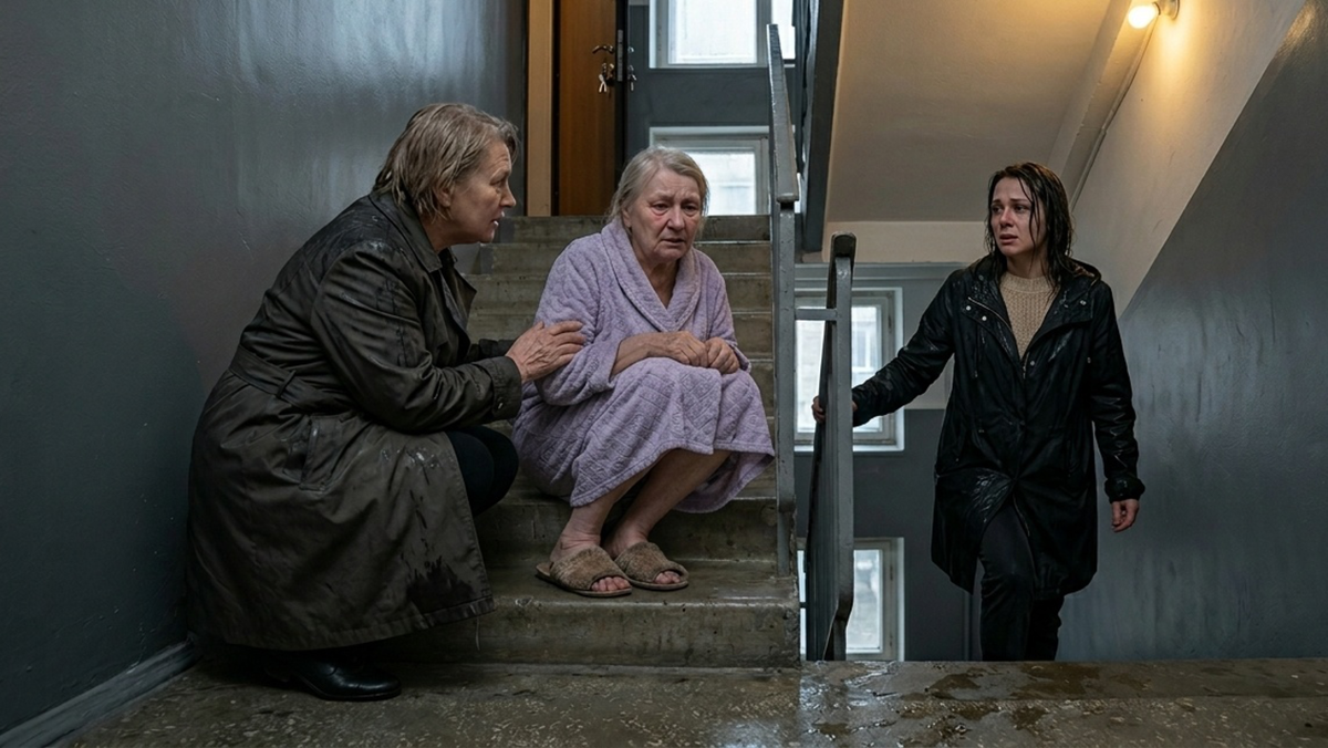 Мама сидела на площадке между вторым и третьим. В сиреневом халате, в тапках на босу ногу.