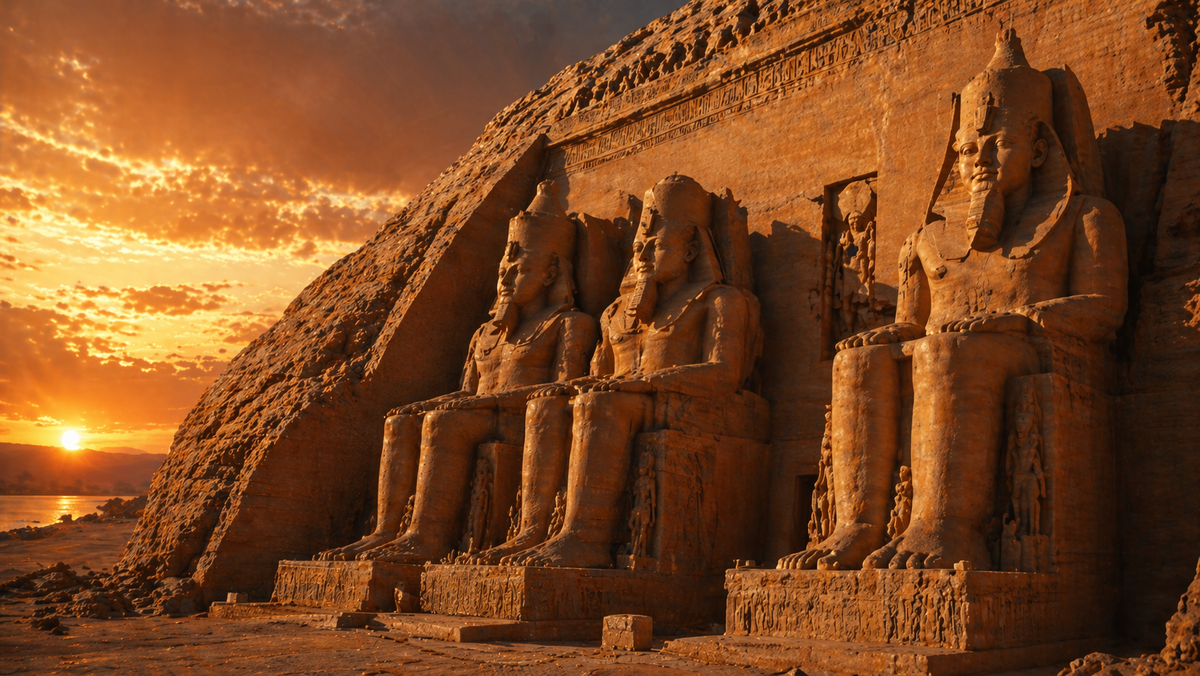 Визуализация: храм в Абу-Симбеле на закате
