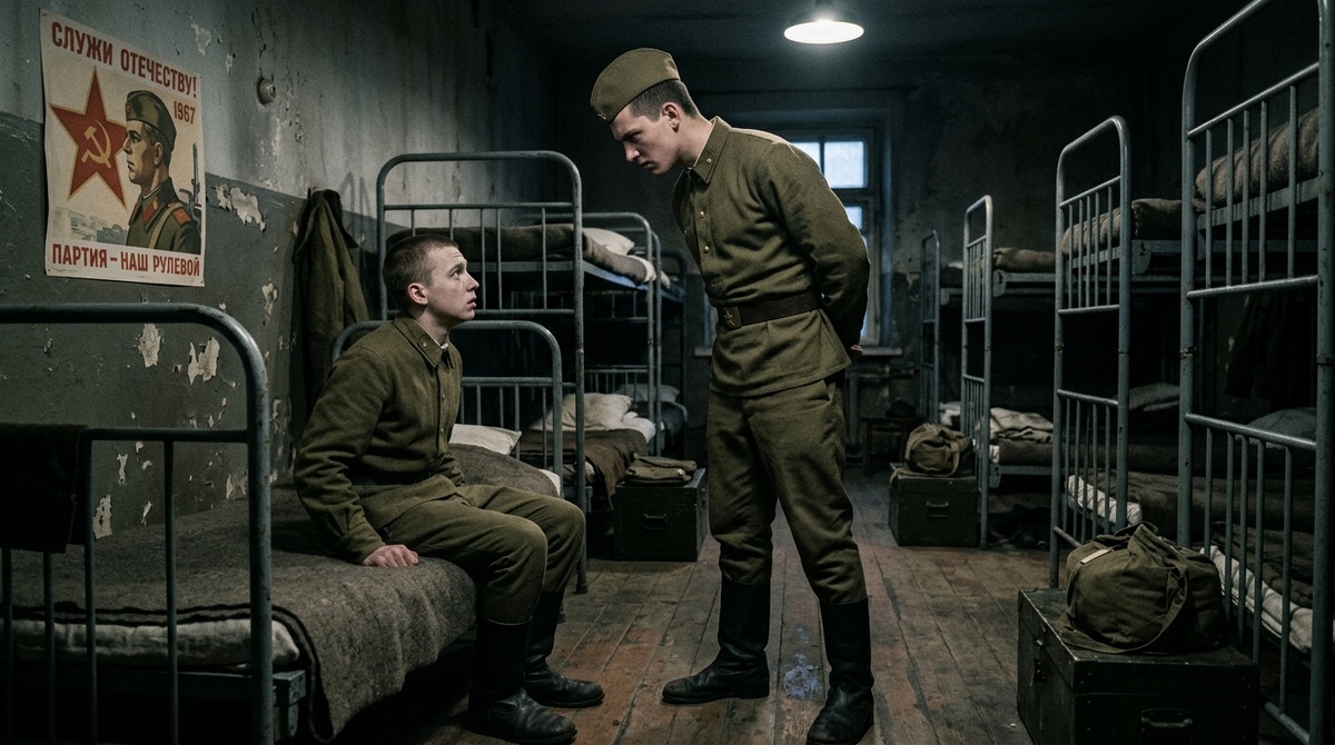 Советская казарма 1967 года: солдат-«дед» давит на новобранца — сцена, ставшая нормой после приказа о сокращении срока службы
