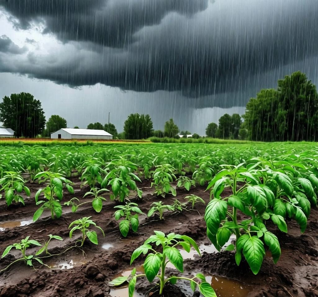 Дождь льёт неделю — и рассада погибает? Как спасти томаты от дождя. Фото сделано ИИ