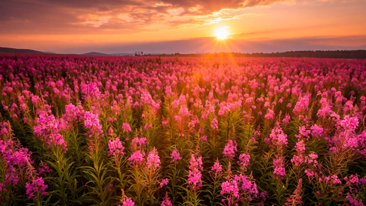 Поле цветущего иван-чая в России – кипрей узколистный.