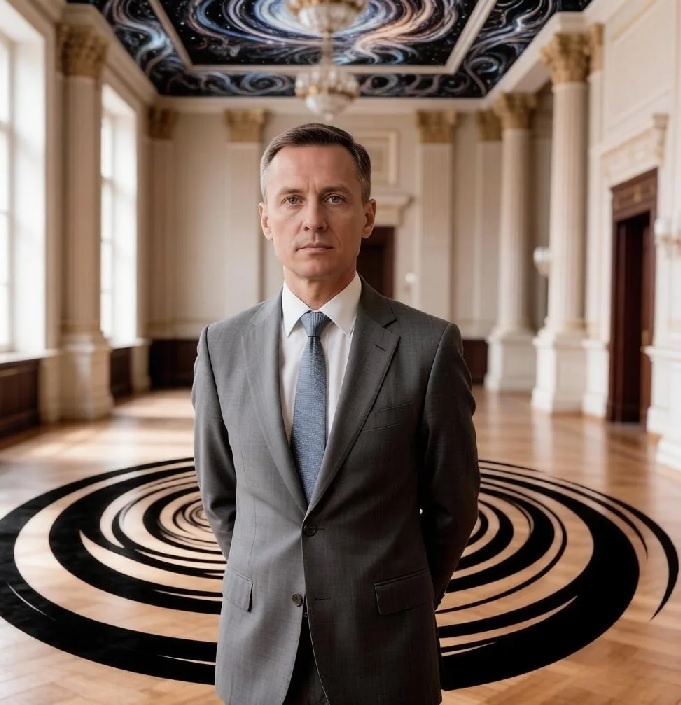 мужчина в сером костюме