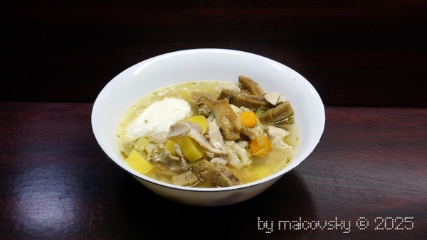 Суп куриный с солёными груздями