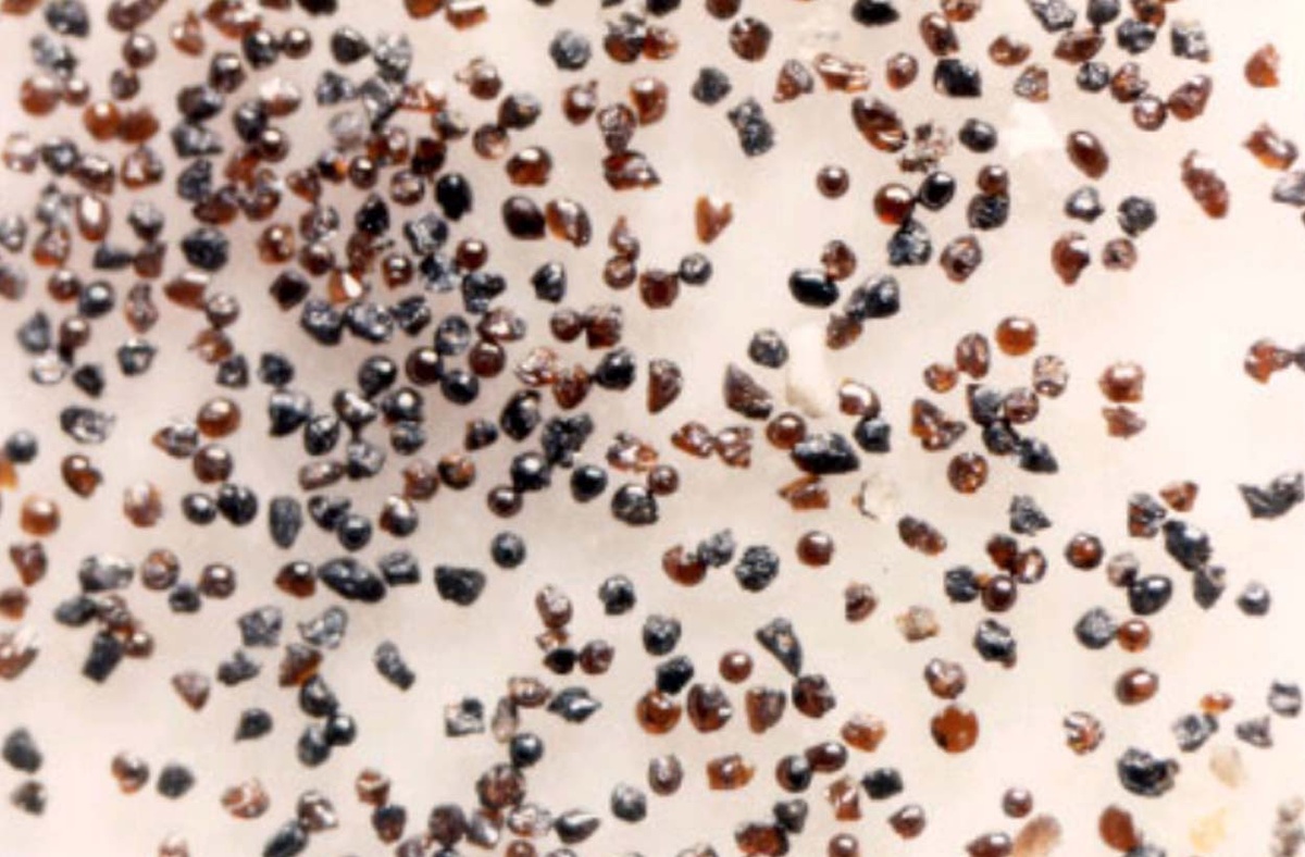 Просеянная и промытая фракция образца оранжевого грунта. Размер частиц на снимке — около 100 микрон / © NASA