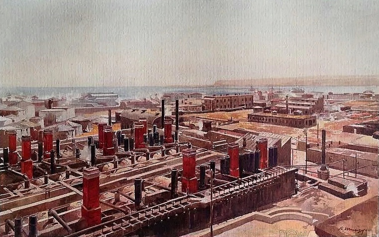 Шильдер Андрей Николаевич, «Черный городок», фрагмент панорамы. Пример индустриального пейзажа в русском панорамном искусстве