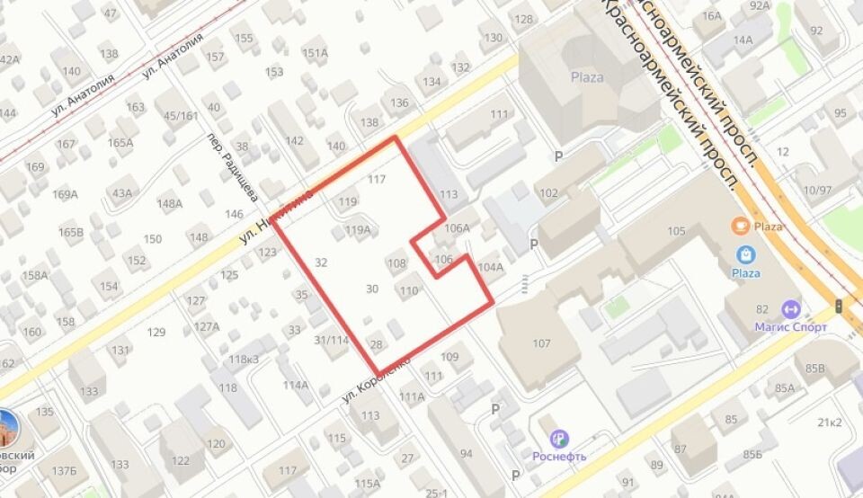    Новый участок подЖК наул. Радищева. Источник: yandex.ru/maps
