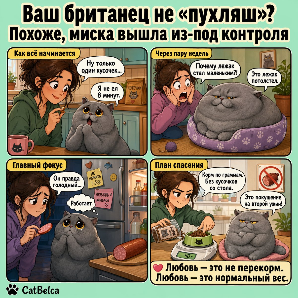 Ожирение у британской кошки.