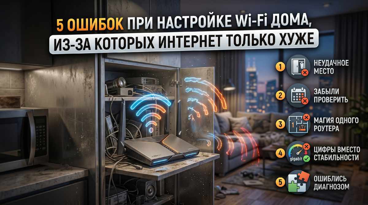 5 ошибок при настройке Wi‑Fi дома, из-за которых интернет только хуже