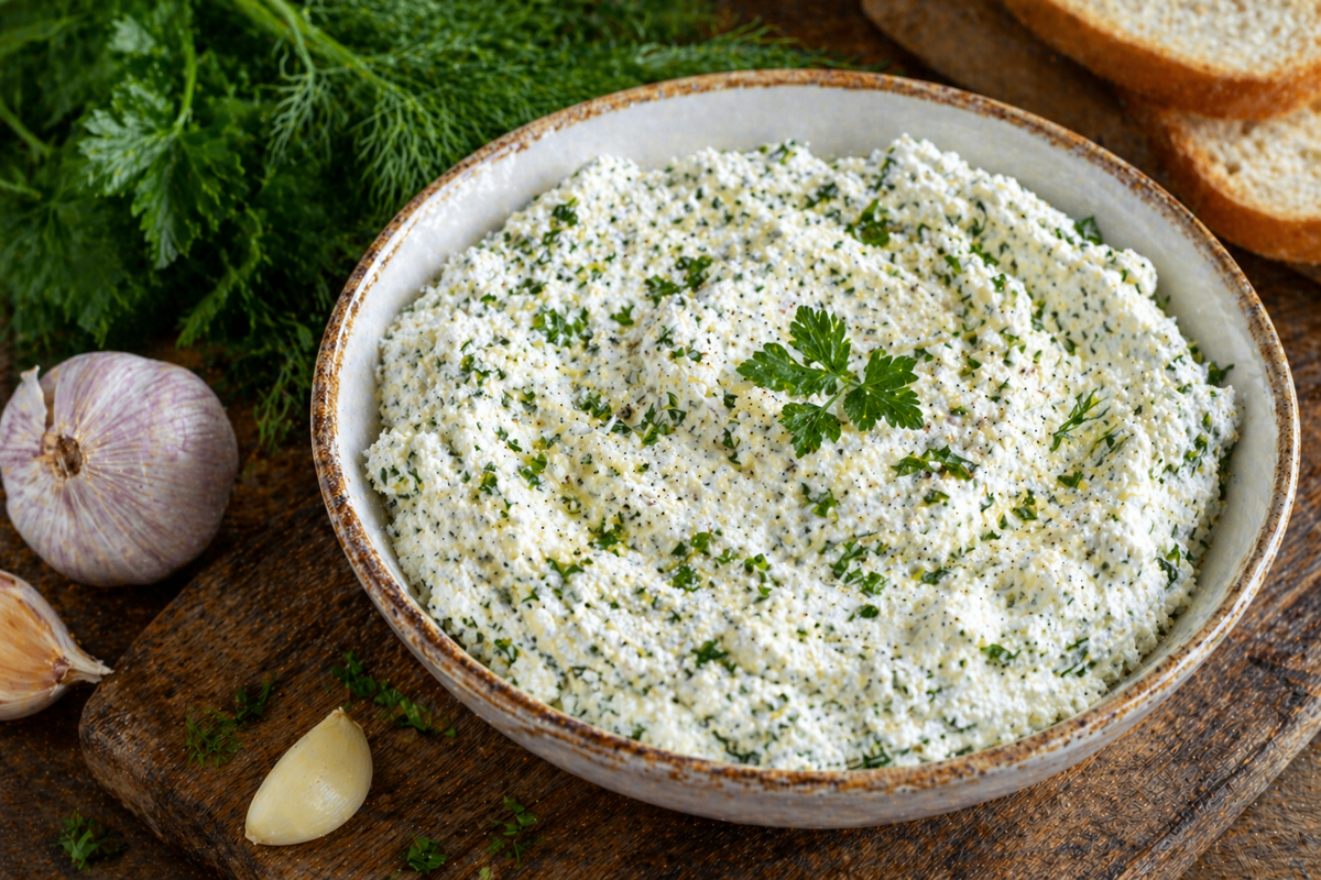 Творожный дип с зеленью и чесноком