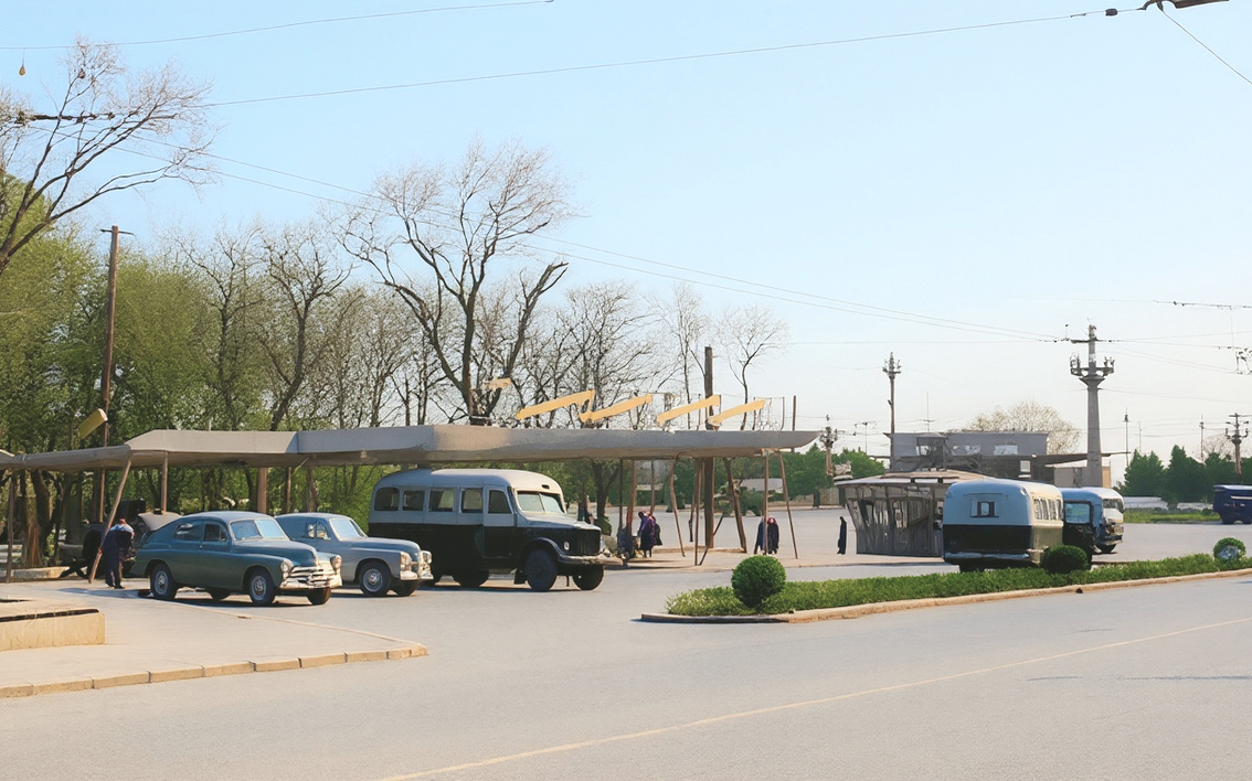 Стоянка такси на Азнефти, улица Чкалова, 1965 год