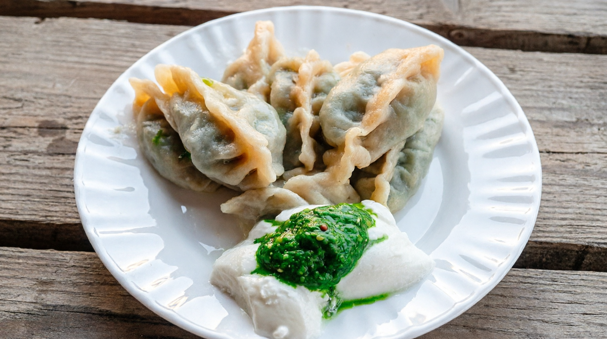 Курзе с домашним мацони и соусом песто из мокрицы
