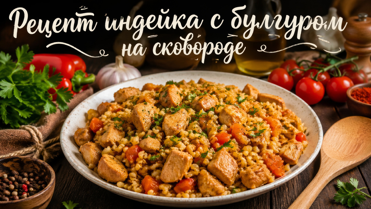 Индейка с булгуром приготовленная на сковороде 