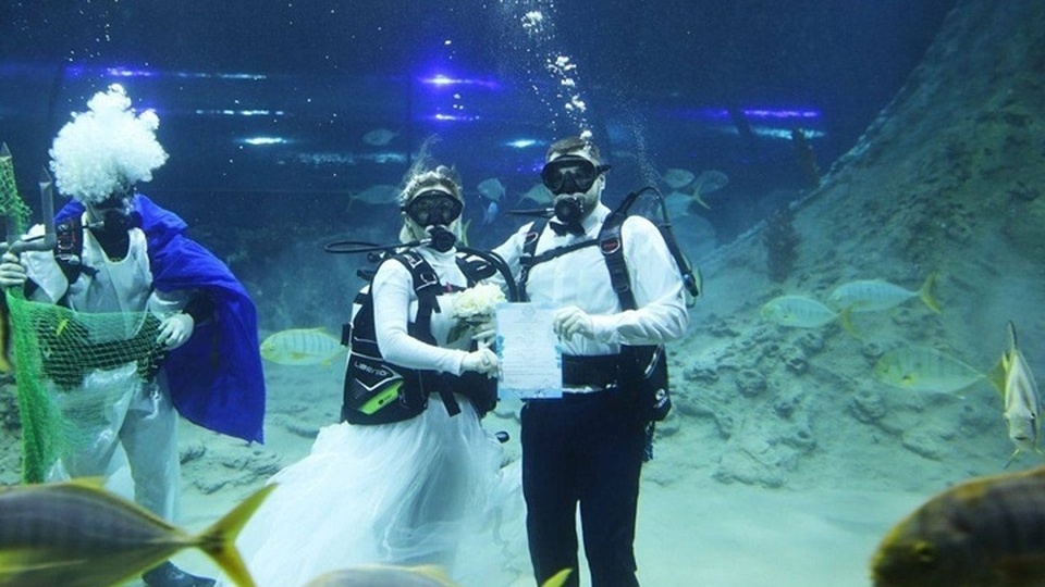 Свидетели скаты и акулы: В Когалыме состоялась подводная свадьба