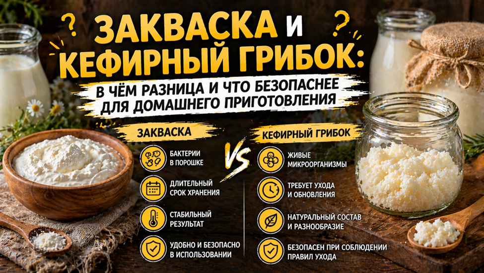 Закваска и кефирный грибок В чём разница