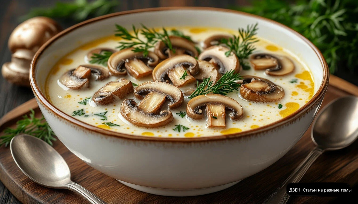 Грибной крем‑суп из шампиньонов со сливками