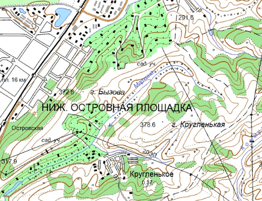 Гора Бызова. Фрагмент карты, 2001 г.