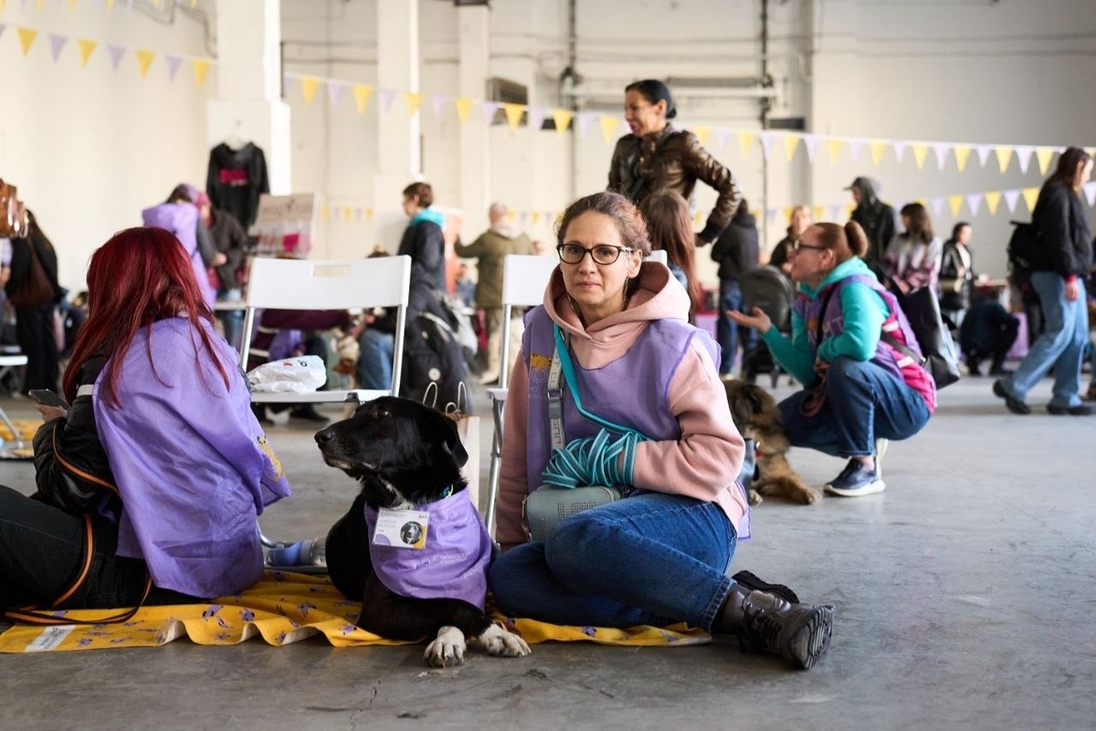 Волонтер с подопечной собакой на выставке-пристройстве «Ждут ДОМа» 21 марта 2026 г.