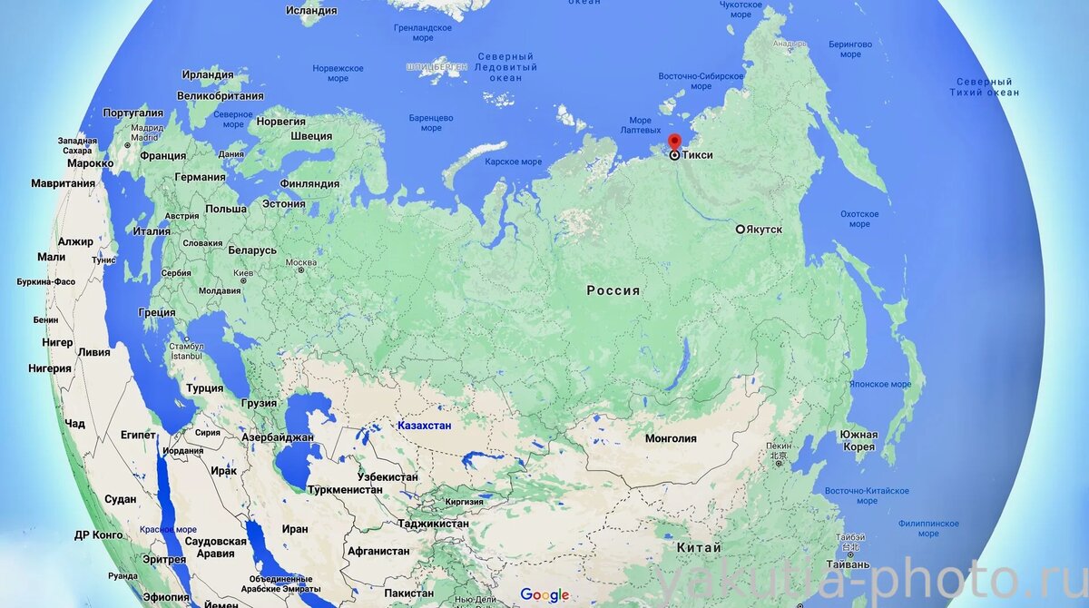 Тикси на карте Евразии