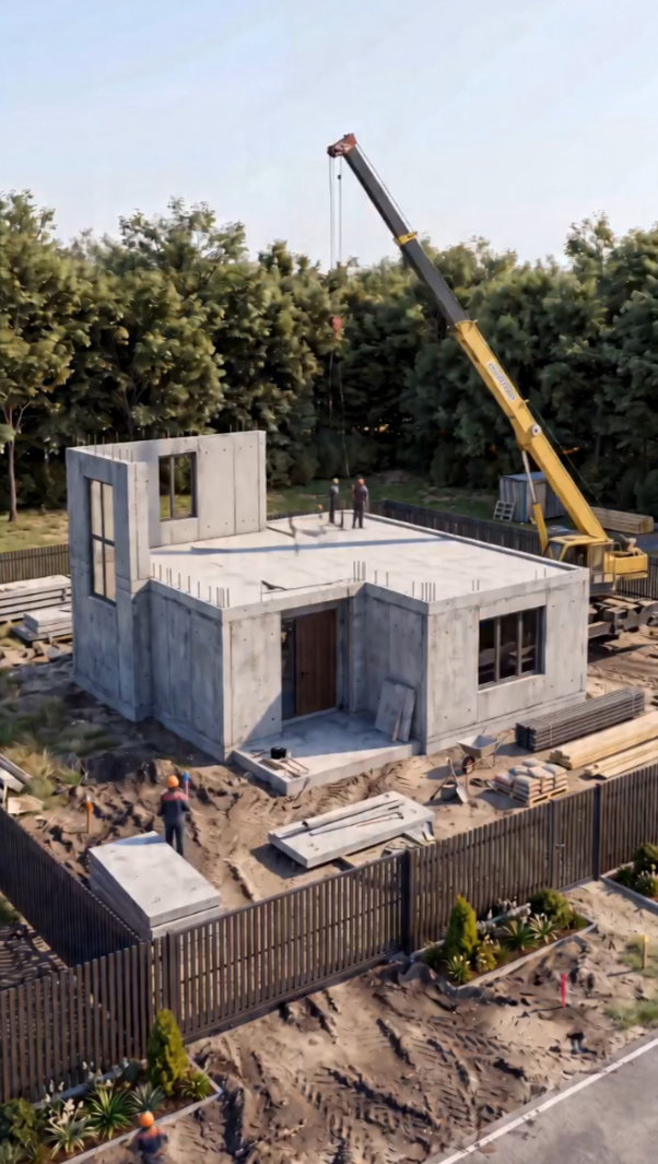 Возведение панелей дома из полистиролбетона от "Интелстрой"