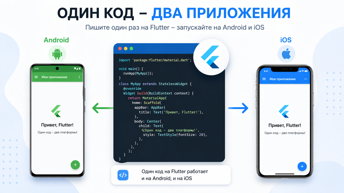 Один код на Flutter может работать сразу на Android и iOS