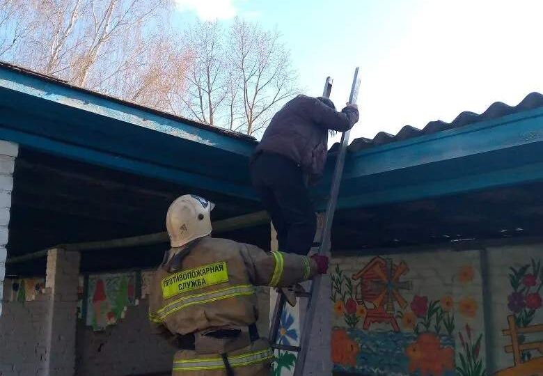 В Курской области пожарные сняли девочку с крыши детсада