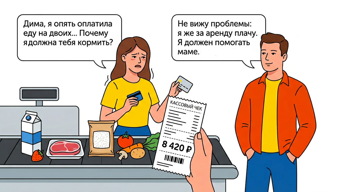 Живем вместе 5 лет, я трачу по 40 тысяч на наш быт, он — по 90 тысяч в месяц откладывает на квартиру матери. Это справедливо?