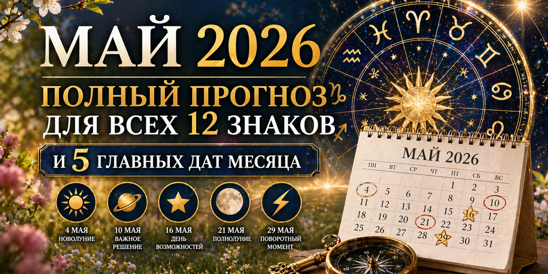 📅 Май 2026: полный прогноз для всех 12 знаков и 5 главных дат месяца