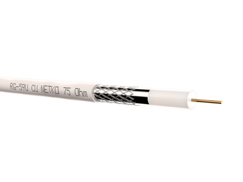 Кабель коаксиальный RG-59U, 75 Ом (CU, оплетка 32 нити AL), белый (100м) NETKO Optima