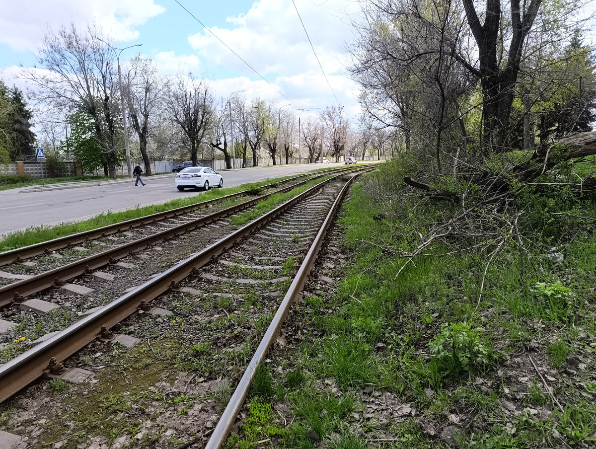 Трамвайные рельсы на улице Челюскинцев.