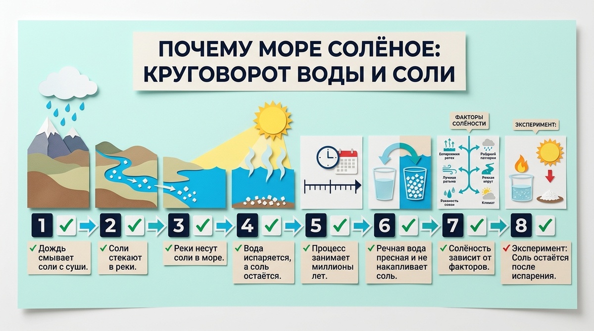 Почему море солёное: круговорот воды и соли  📷
