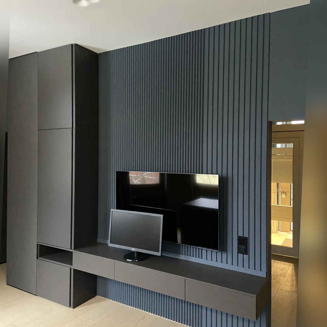 Зона ТВ в современном стиле — изготовлена Студией мебели «Спектр».