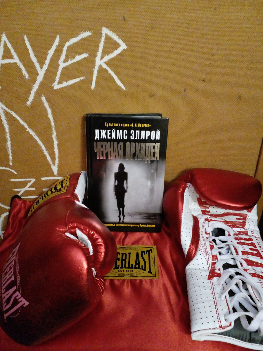 Специально для публикации окружил "Чёрную Орхидею" Джеймса Эллроя боевыми перчатками Everlast Classic 1910, выпущенными к юбилею бренда, правда, не самой олдовой расцветки 