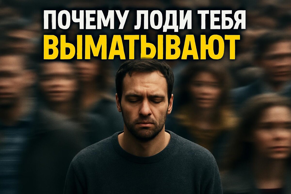 человек в толпе с ощущением перегрузки, визуальный шум вокруг людей — символ социальной усталости