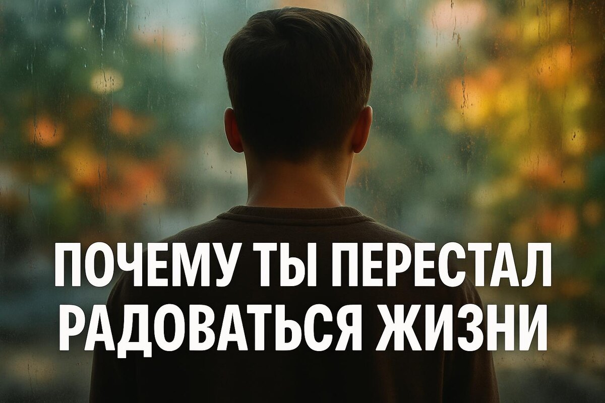 человек смотрит на яркий мир через мутное стекло — символ потери радости и эмоционального притупления