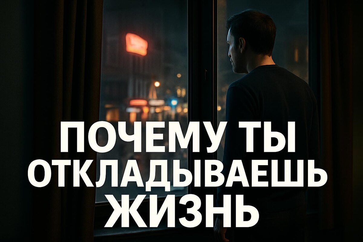 человек стоит у окна и смотрит на жизнь, которая проходит мимо — символ откладывания жизни