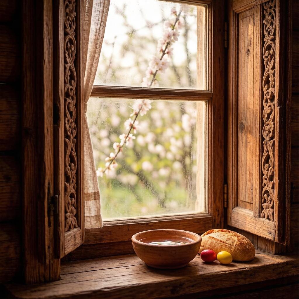 Угощение для невидимых гостей. Вода и хлеб — чтобы душа предка напилась и насытилась перед долгой дорогой обратно в Навь