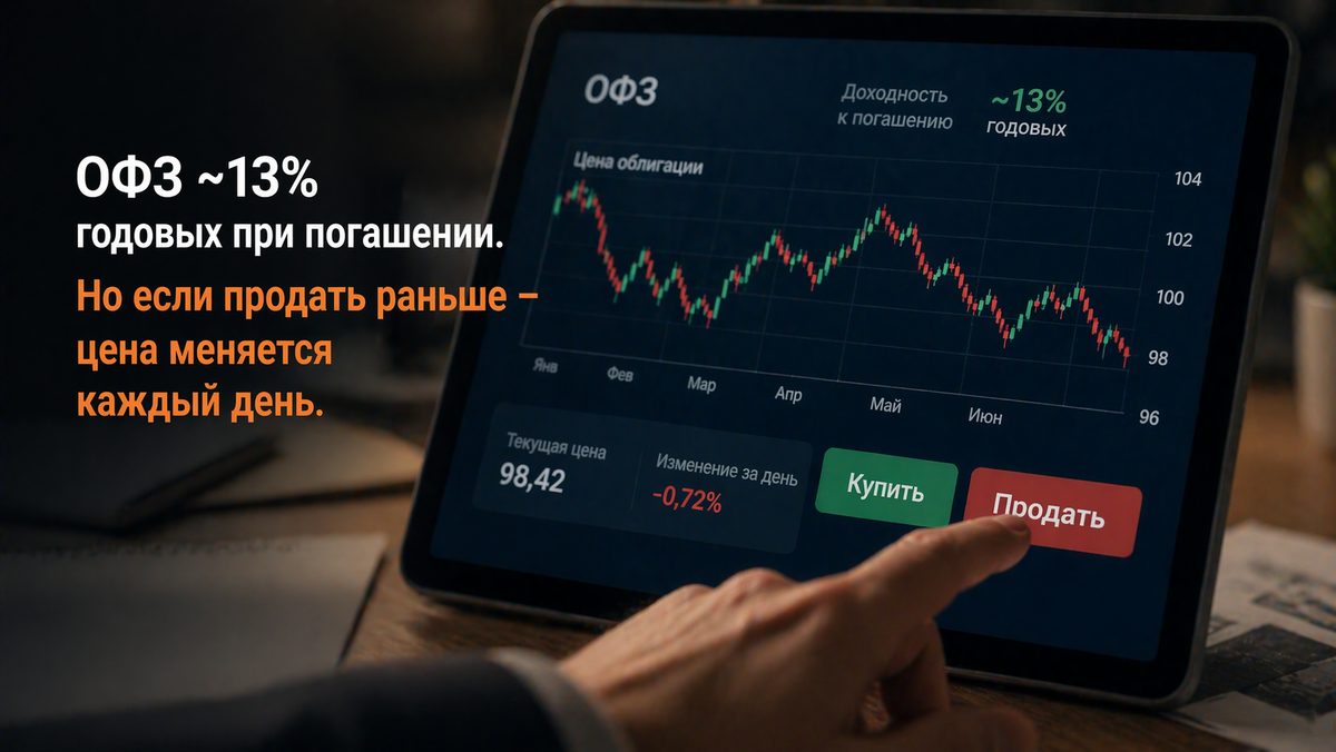 Доказательство: Банка России публикует доходность ОФЗ: например, на 6 месяцев (~0,5 года) она около 12,6%, на год – ~13%. Это меняется с ключевой ставкой и спросом.
Источник: Банк России.
