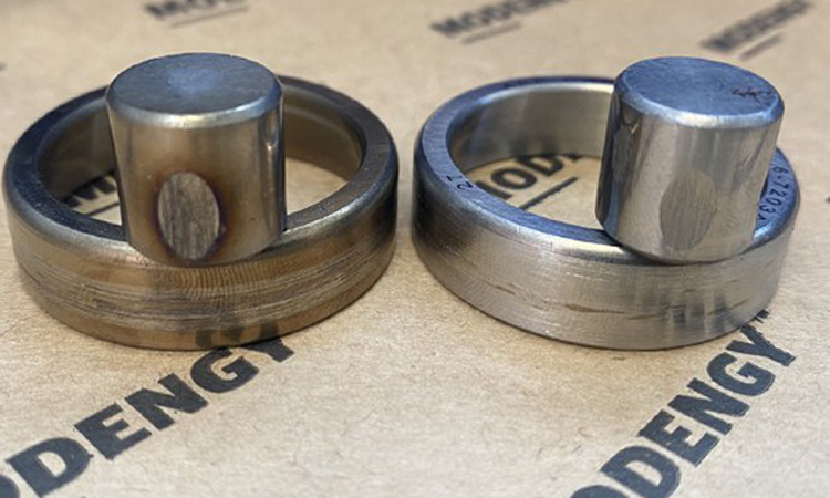 Пины и кольца после испытаний на машине трения