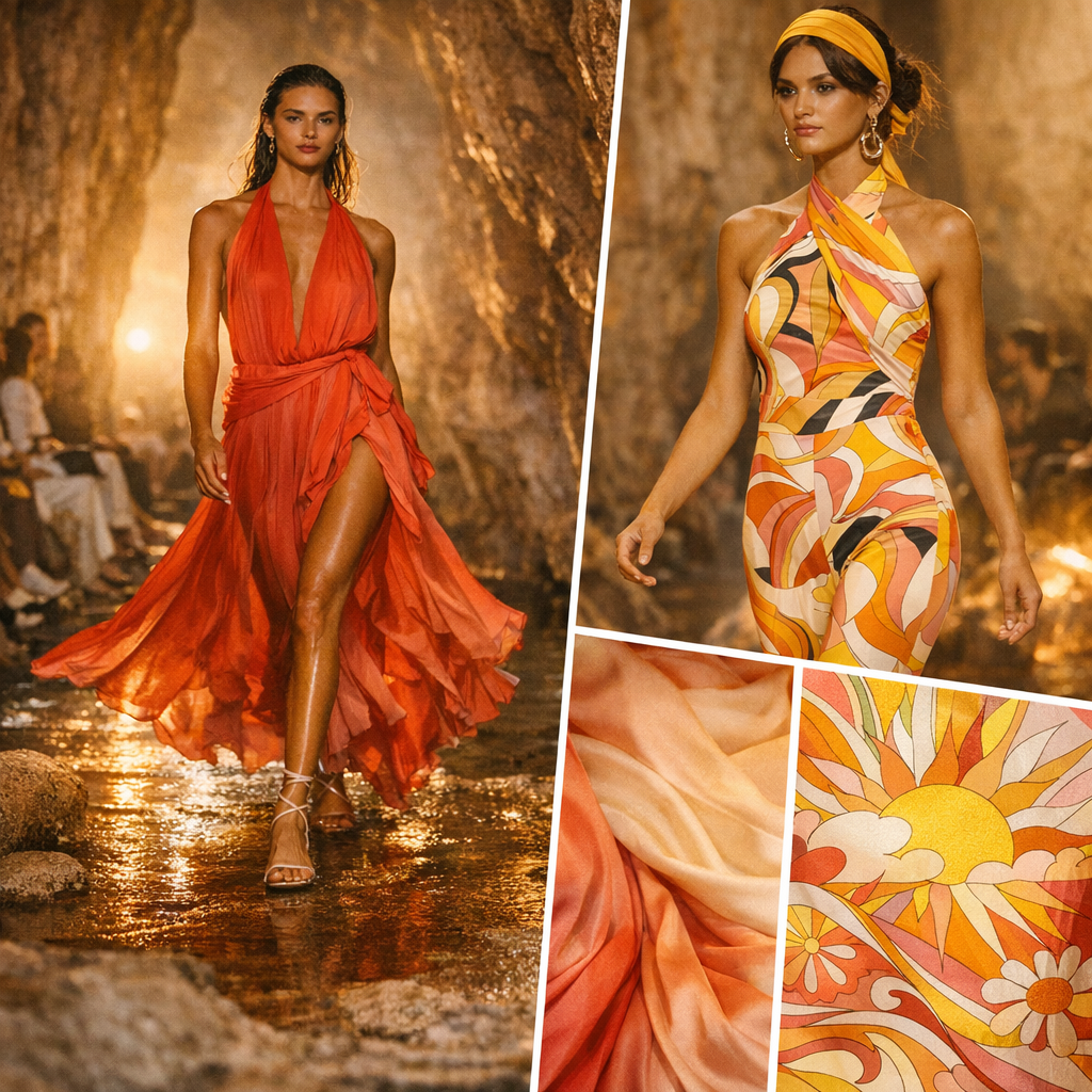 Коллаж Pucci 2026 — энергия рассвета, шелк, движение, свет.