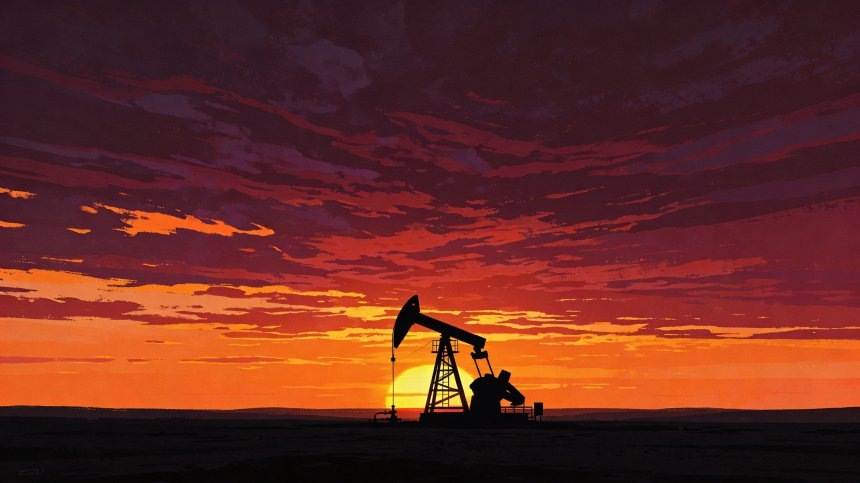 нефтяная качалка на фоне заката создано с использованием ИИ